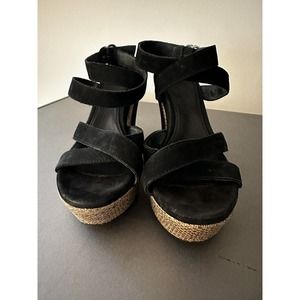 UGG Black Suede Platform Espadrille Sandals